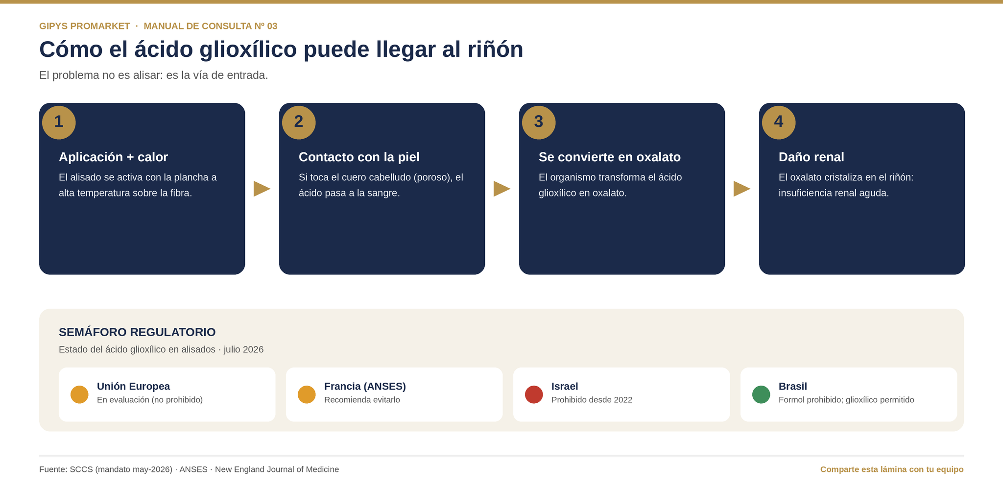 Cómo el ácido glioxílico puede llegar al riñón y estado regulatorio en la UE, Francia, Israel y Brasil